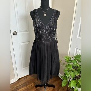 ✨Adorable Adrianna Papell Black Silver Beaded Swing Cocktail Homecoming Dress 10